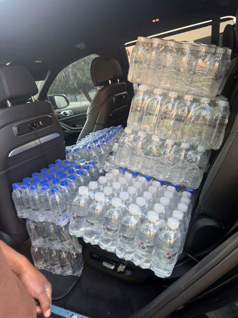 Cases of Mabatha sparkling water loaded for delivery
