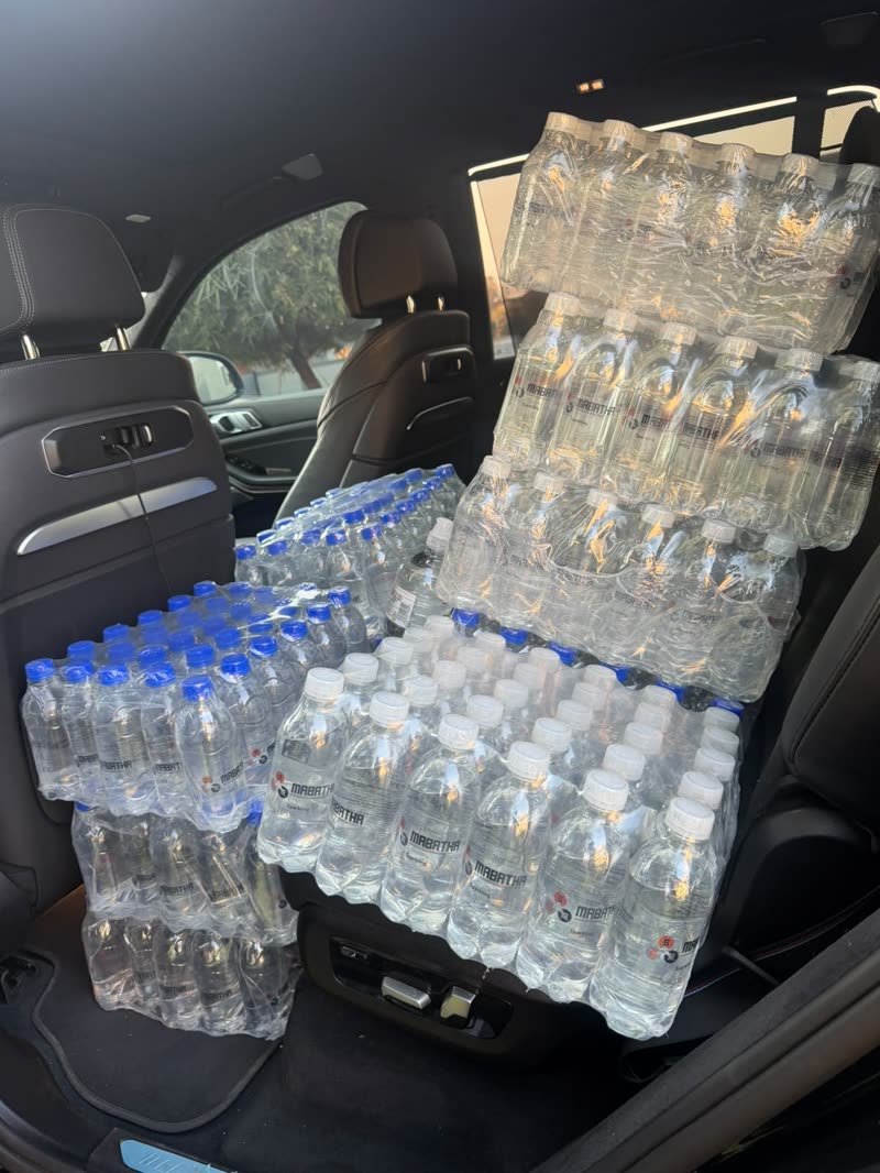 Cases of Mabatha sparkling water loaded for delivery